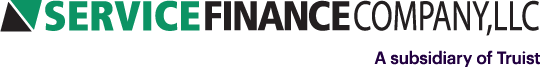 Service Finance Company, LLC logo with green and black text, and a tagline reading "A subsidiary of Truist" in purple. Ideal for representing businesses that offer flexible finance options or tailored financing plans to their customers.