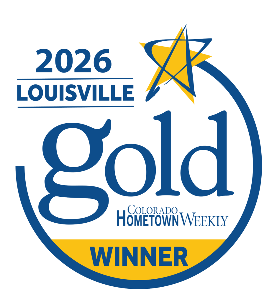 Logo for 2026 Louisville Gold Winner, presented by Colorado Hometown Weekly.